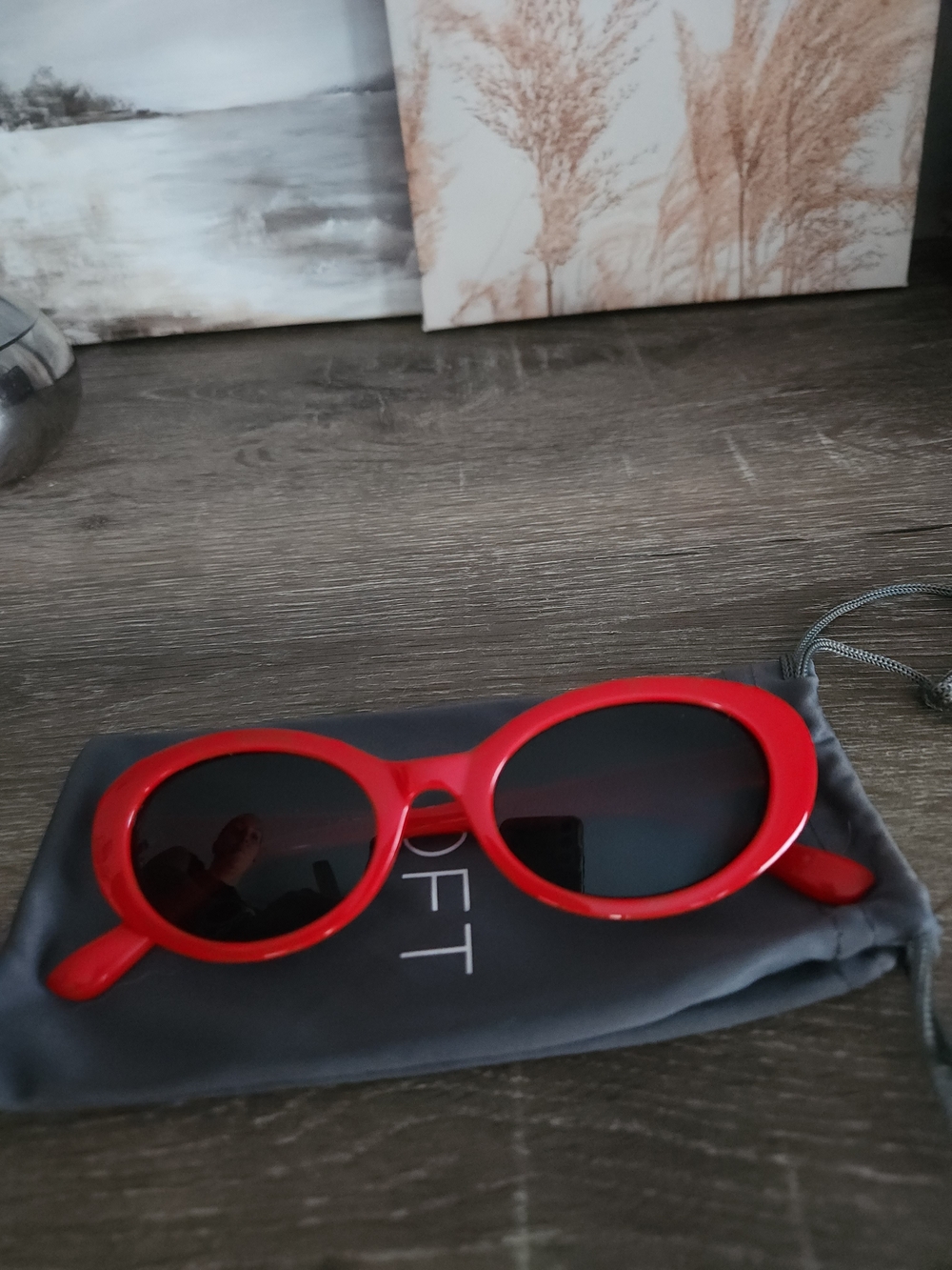LOFT Red Oval Sunglasses with Dark Lenses